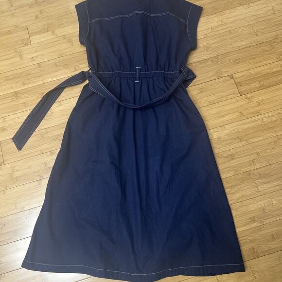 Free Assemble Blue Utility Dress Button Down Cap Sleeve Midi Minimalist Modern M - Picture 3 of 6